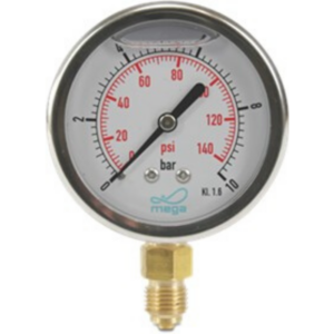 Manometer glycerine gevuld onderaansluiting 0 - 2,5bar