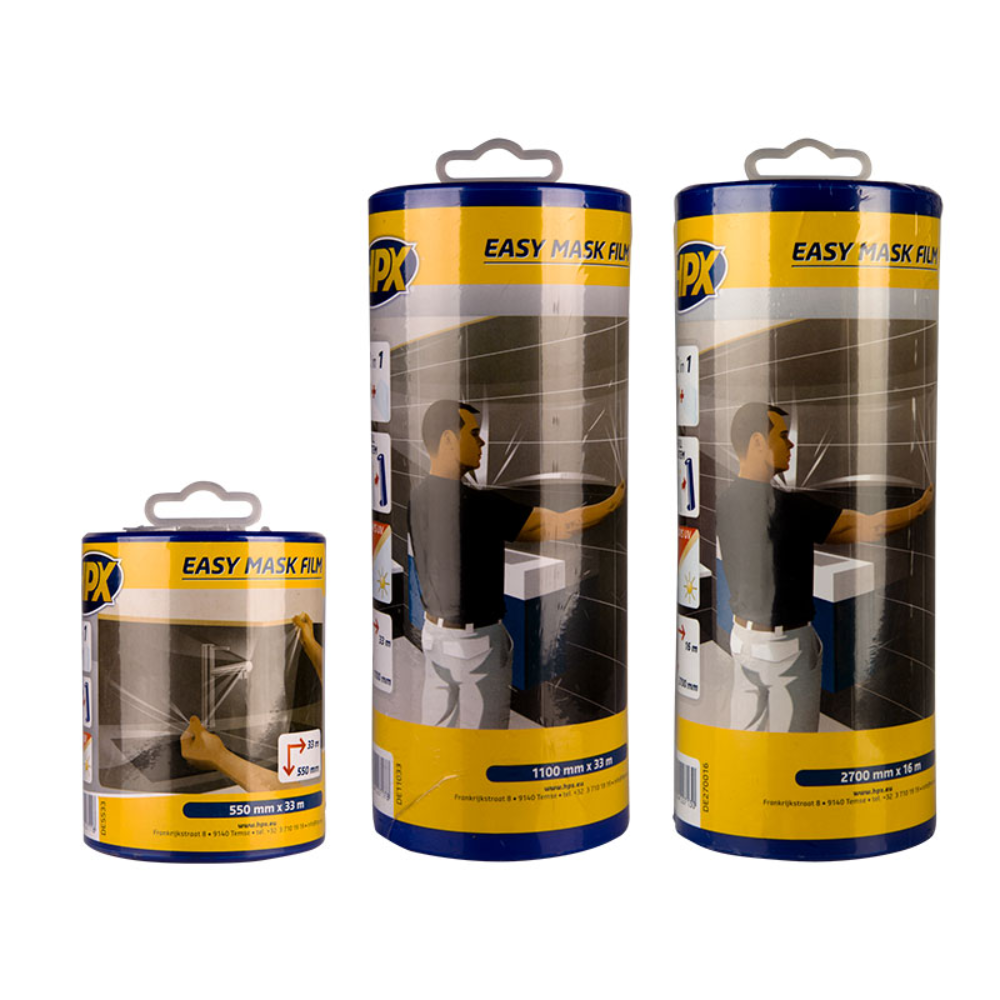 Transparante folie met masking tape 1100mm x 33m + dispenser