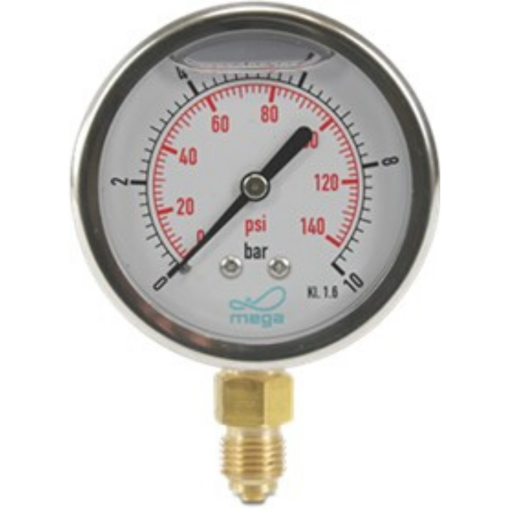 Manometer glycerine gevuld onderaansluiting 0 - 2,5bar