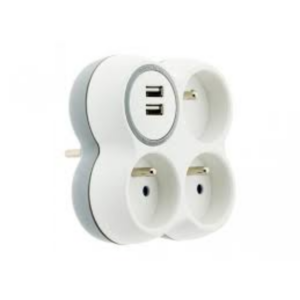 Stekkerdoos 3x16A + 2 USB poorten wit/grijs